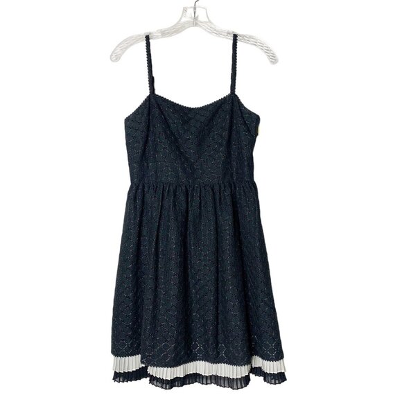 Juicy Couture Black Textured Mini Skater Spaghetti Strap Pleated Tulle Dress Sz4 - Picture 1 of 9